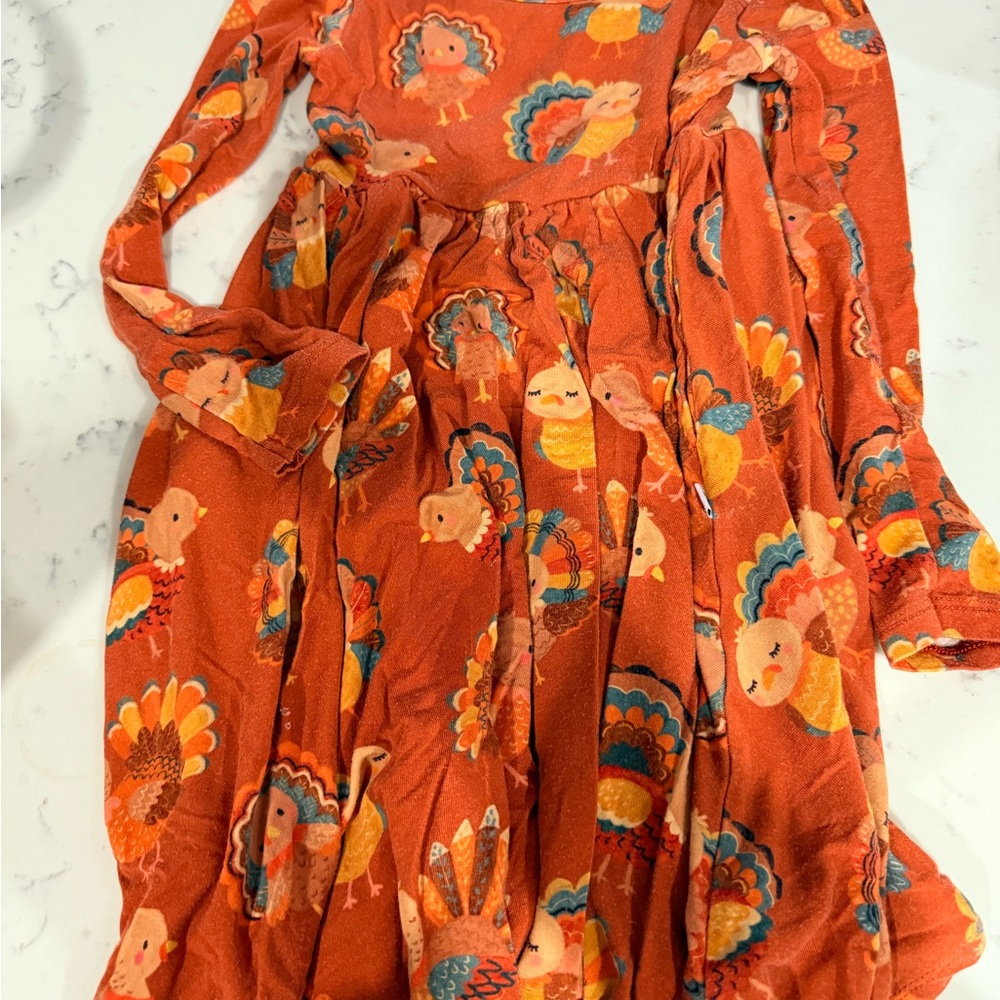Little Sleepies Orange Turkey Print Dress